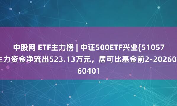 中股网 ETF主力榜 | 中证500ETF兴业(510570)主力资金净流出523.13万元，居可比基金前2-20260401