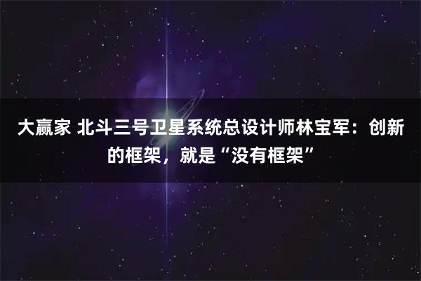 大赢家 北斗三号卫星系统总设计师林宝军：创新的框架，就是“没有框架”
